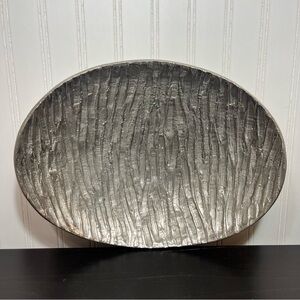 MCM Textured Silver Oval Aluminum Decorative Platter Centerpiece Bowl